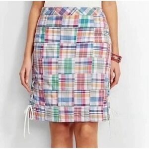 Talbots Madras Plaid Cotton Patchwork Lace Up Lined Skirt Women's Size 12P